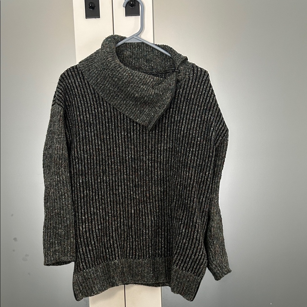 Kenzo Green Zip Neck Cowl Neck Sweater L Multi Colored Yarn